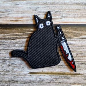 3/13$ Stabby Black Cat Horror Gothic Murder Kitty Embroidered Patch.